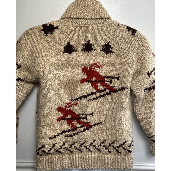 Vintage Cowichan Wool Full Zip Up Hand Knit Sweater Skier Winter Ski Small - Picture 3 of 8